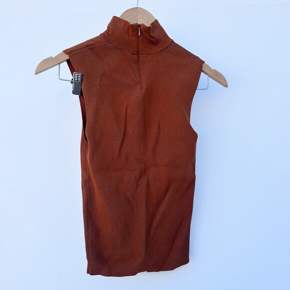 Zara Knit Choker Tank Top Rust Ribbed Fitted Small Blouse Professional Cut Out - Picture 7 of 11
